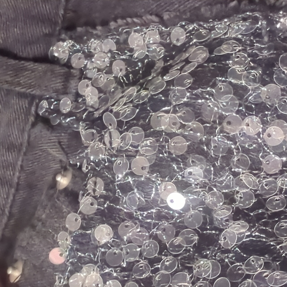 POL Cowgirl Silver Sequin & Black Denim Fringe Shorts NWT Size Medium - Picture 3 of 5
